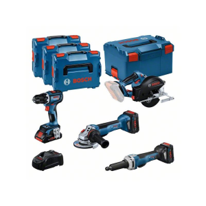 Bosch Combo Kit Set mit 4 18V-Werkzeugen: GSR, GWS, GKM, GGS, 3 x Akku #0615990N3A