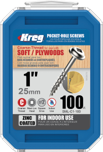 Kreg Pocket-Hole Schrauben 25 mm, Verzinkt, Maxi-Loc, Grobgewinde, 100 Stück #SML-C1-100-INT