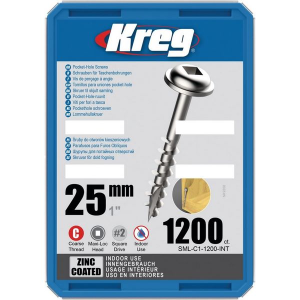 Kreg Pocket-Hole Schrauben 25 mm, Verzinkt, Maxi-Loc, Grobgewinde, 1200 Stück #SML-C1-1200-INT