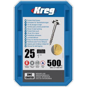 Kreg Pocket-Hole Schrauben 25 mm, Verzinkt, Maxi-Loc, Grobgewinde, 500 Stück #SML-C1-500-INT
