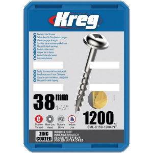 Kreg Pocket-Hole Schrauben 38 mm, Verzinkt, Maxi-Loc, Grobgewinde, 1200 Stück #SML-C150-1200-INT