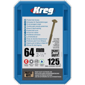 Kreg HD Pocket-Hole Schrauben 64 mm, Protec-Kote, Maxi-Loc, Grobgewinde, 125 Stück #SML-C2X250-125-I