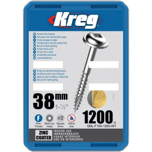 Kreg Pocket-Hole Schrauben 38 mm, Verzinkt, Maxi-Loc, Feingewinde, 1200 Stück #SML-F150-1200-INT