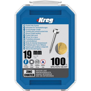 Kreg Pocket-Hole Schrauben 19 mm, Verzinkt, Flachkopf, Feingewinde, 100 Stück #SPS-F075-100-INT