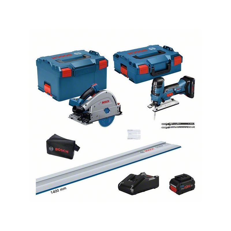 Bosch 18V kit: GKT + GST + FSN 1400 + 2 x PC (1 x 4,0 Ah +1 x 5,5 Ah) + GAL #0615990M69
