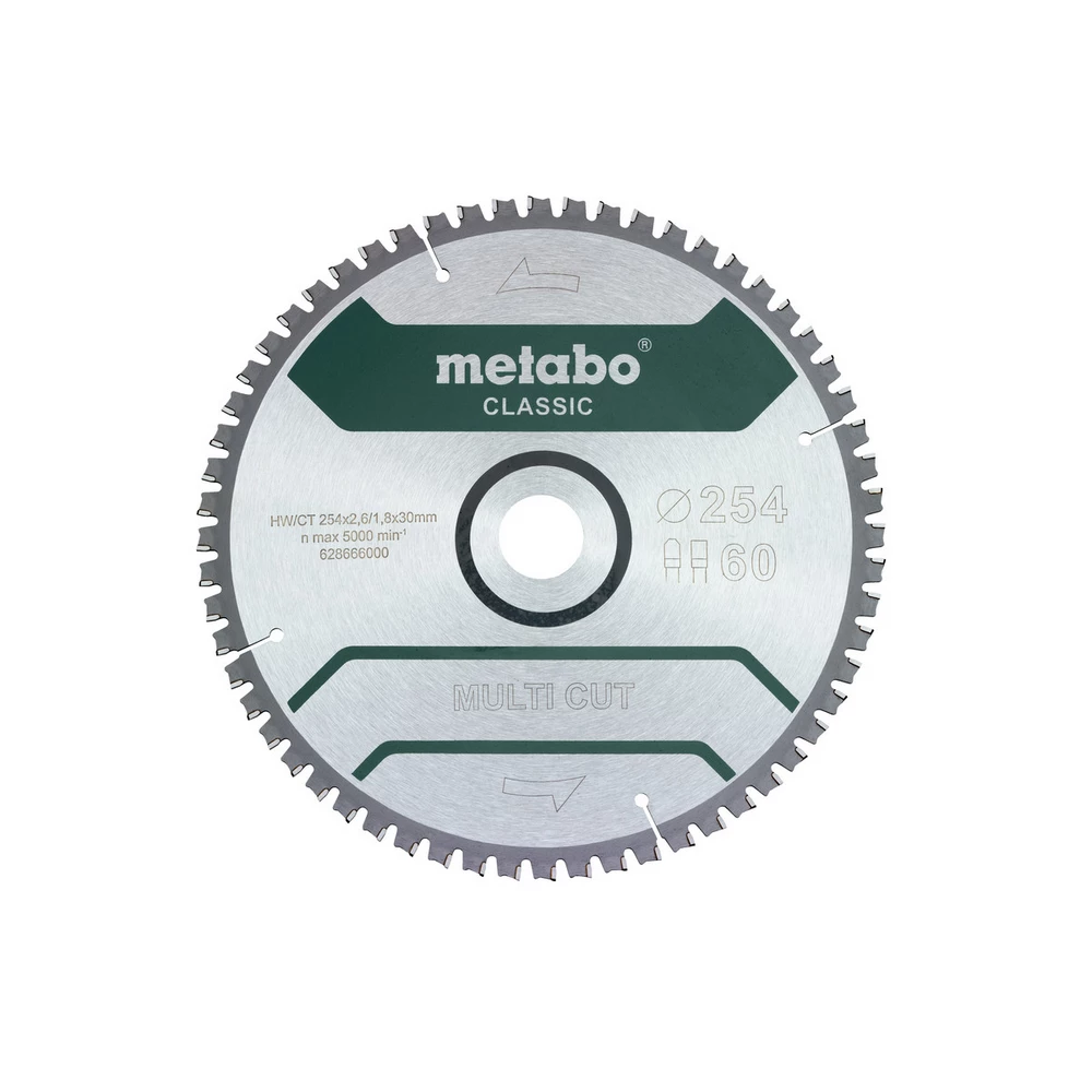 Metabo Sägeblatt multi cut cut - classic, 254x2,6/1,8x30 Z60 FZ/TZ 5°neg /B #628666000 